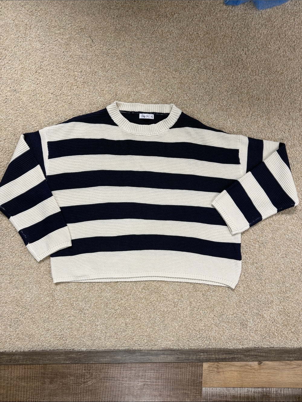 Striped Crewneck Sweater in Navy and Cream - S/M NWOT